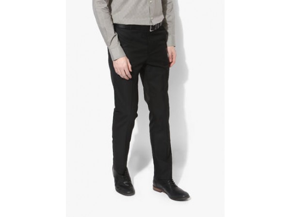 Arrow Black Solid Regular Fit Formal Trousers