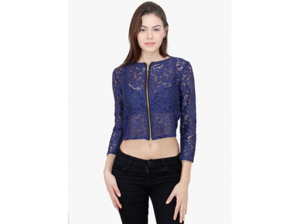 MAYRA Navy Blue Embroidered Blouse
