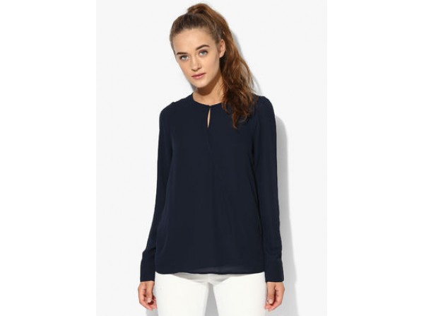 MEXX Navy Blue Solid Blouse Long Sleeve